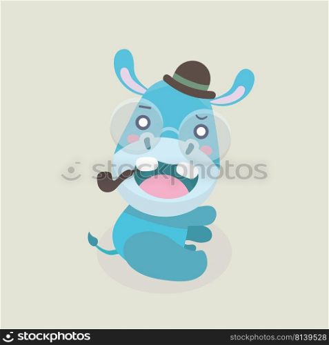 Cute funny hippo on pastel background.