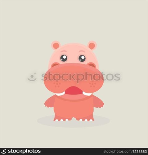 Cute funny hippo on pastel background. . Cute funny hippo