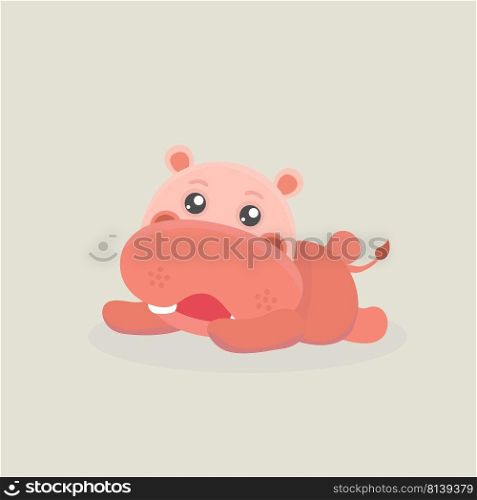 Cute funny hippo on pastel background. . Cute funny hippo