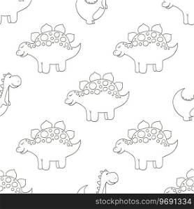 Cute funny kids dinosaur pattern. Coloring dinosaur vector background. Stegosaurus. Print for cloth design. Coloring cute dinosaurs seamless pattern