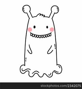 Cute funny monster. Vector doodle illustration. Children coloring book.