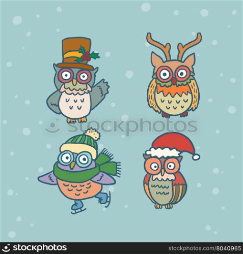 cute funny retro owl set. cute funny retro owl set theme vector art