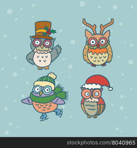 cute funny retro owl set. cute funny retro owl set theme vector art