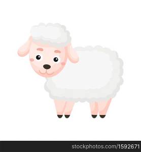 Cute funny sheep print on white background. Domestic cartoon animal character for design of album, scrapbook, greeting card, invitation, wall decor. Flat colorful vector stock illustration.