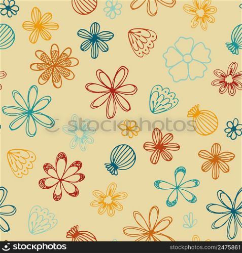 Cute garden flowers in a Scandinavian style. Seamless vector pattern
