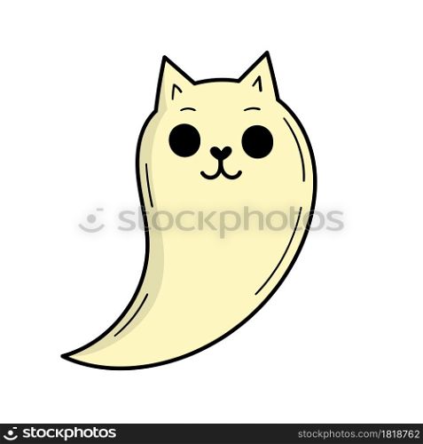 Cute ghost cat. Scary ghost. Halloween decor. Doodle style illustration