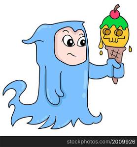 cute ghost holding ice cream cone with halloween decoration