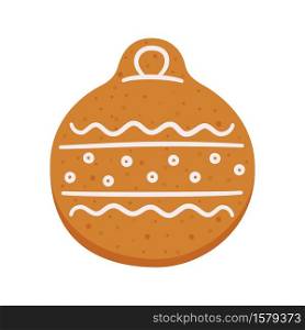 Cute gingerbread cookies in the shape of a Christmas tree ball. Isolated vector objects on white background. Cute gingerbread cookies in the shape of a Christmas tree ball