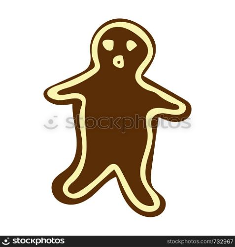 Cute gingerbread man biscuit Christmas tree toys color illustration. Hand drawn clipart. Flat style illustration. Greeting card, poster, design element.. Cute gingerbread man biscuit