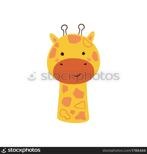Cute giraffe. Animal kawaii character. Funny little giraffe face. Vector hand drawn illustration isolated on white background.. Cute giraffe. Animal kawaii character. Funny little giraffe face. Vector hand drawn illustration isolated on white background