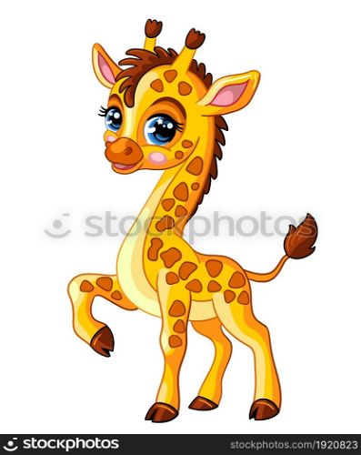 Cute giraffe. Cartoon giraffe character. Vector isolated illustration. Funny animal. For greeting cards, posters, design, stickers, decor and kids apparel. Little funny cute cartoon giraffe vector illustration