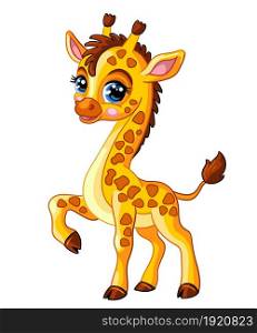 Cute giraffe. Cartoon giraffe character. Vector isolated illustration. Funny animal. For greeting cards, posters, design, stickers, decor and kids apparel. Little funny cute cartoon giraffe vector illustration