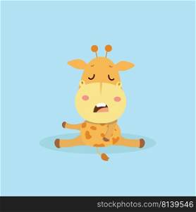Cute giraffe cartoon on pastel background.