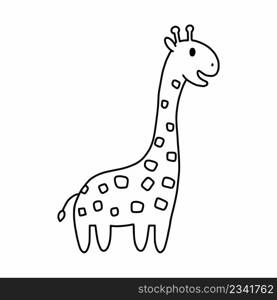 Cute giraffe in doodle style. Coloring book with an African animal.