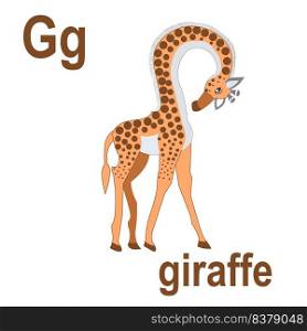 Cute giraffe, long neck, with beautiful bright spots on the body, jungle and savannah, ABC children&rsquo;s banner. Postcards, a poster with the alphabet.  Game room design. Gee is a giraffe. Vector