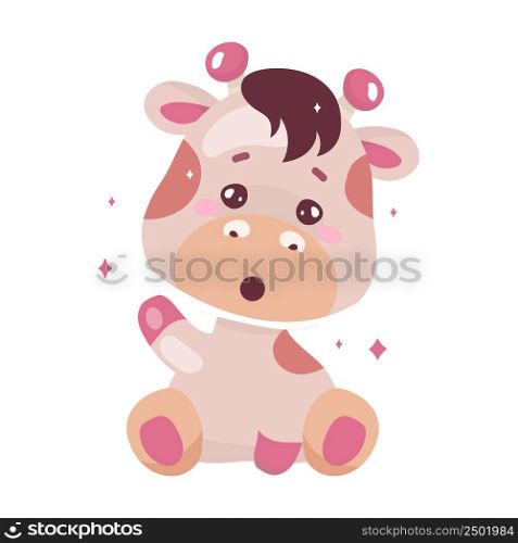 Cute giraffe waving semi flat color vector character. Stuffed toy. Posing figure. Soft doll. Full body animal on white. Simple cartoon style illustration for web graphic design and animation. Cute giraffe waving semi flat color vector character