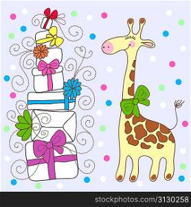 Cute Giraffe with a lot of gifts