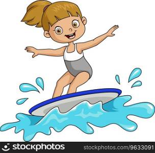 Cute girl cartoon playing surfing