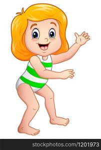 Cute girl cartoon wearing swimsuit