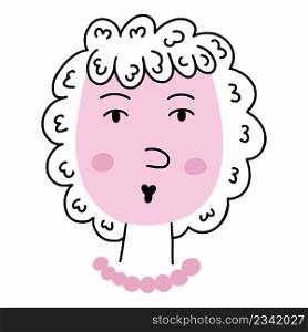 Cute girl in doodle style. Vector icon. Avatar for social network. Icon on white background.