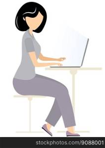 Cute girl is working on a laptop. Vector illustration in a flat style on a white background.. Cute girl is working on a laptop. Vector illustration in a flat style 