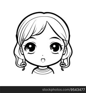 Cute Girl Portrait Sketch for Coloring Page in Vector