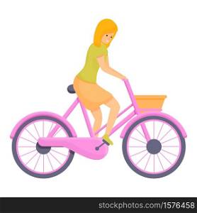 Cute girl ride bike icon. Cartoon of cute girl ride bike vector icon for web design isolated on white background. Cute girl ride bike icon, cartoon style