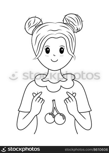 Cute girl with doing mini heart. Cartoon character design, outline style. Vector illustration.