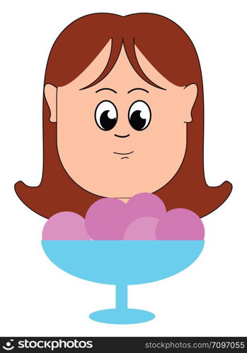 Cute girl with ice cream cup, illustration, vector on white background.