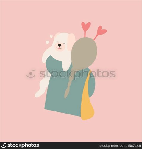cute girl woman with dog. cute girl woman with dog illustration vector