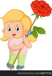 cute girls are carrying big red roses of illustration