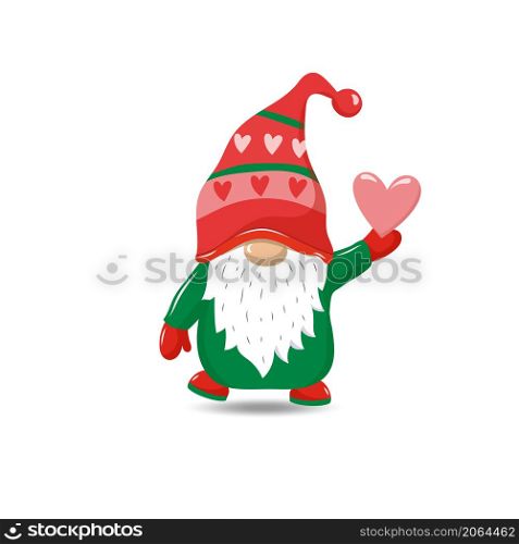Cute Gnome holding a shape of heart or love illustration
