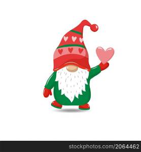 Cute Gnome holding a shape of heart or love illustration