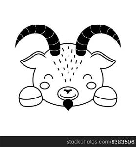 Cute goat head in Scandinavian style. Animal face for kids t-shirts, wear, nursery decoration, greeting cards, invitations, poster, house interior. Vector stock illustration