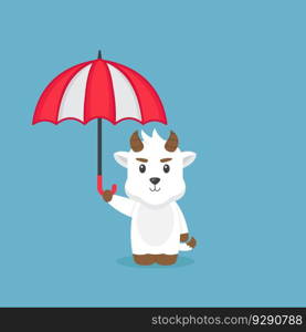 Cute goat holding umbrella Royalty Free Vector Image