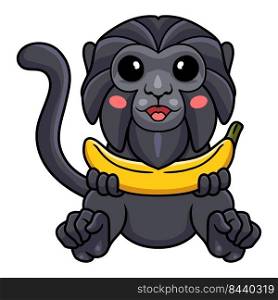 Cute goeldi s monkey cartoon holding a banana