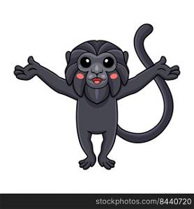 Cute goeldi s monkey cartoon raising hands