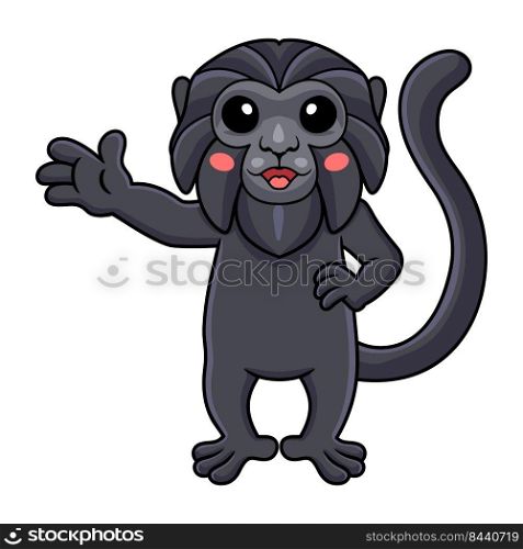 Cute goeldi's monkey cartoon waving hand
