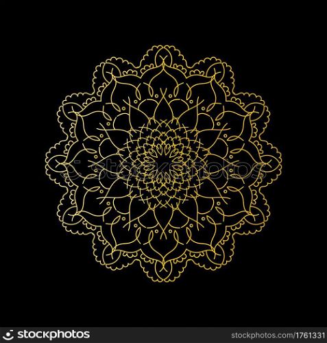 Cute gold Mandala. Ornamental round doodle flower isolated on white background. Geometric decorative ornament in ethnic oriental style.