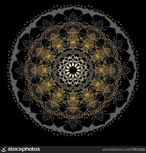 Cute gold Mandala. Ornamental round doodle flower isolated on white background. Geometric decorative ornament in ethnic oriental style.