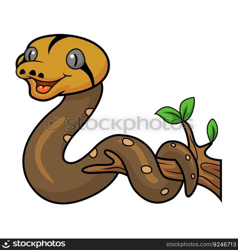 Cute golden child reticulated python cartoon on tree branch ...