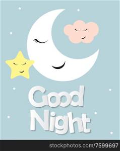Cute Good Night kids Background Vector Illustration EPS10 . Cute Good Night kids Background Vector Illustration