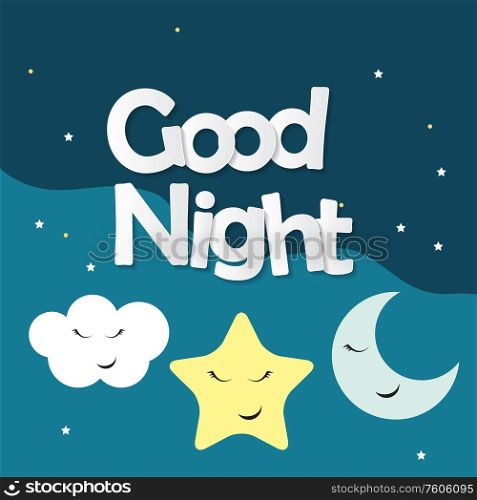 Cute Good Night kids Background Vector Illustration EPS10 . Cute Good Night kids Background Vector Illustration