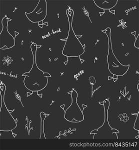 Cute Goose Seamless Pattern, Cartoon Hand Drawn Goose Doodles Vector Background Illustration .. Cute Goose Seamless Pattern, Cartoon Hand Drawn Goose Doodles Vector Background Illustration