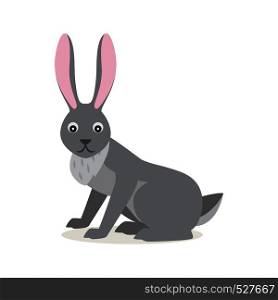 Cute gray rabbit hare isolated on white background, scared emotion, forest, woodland animal, vector illustration in flat style. Cute gray rabbit hare isolated on white background