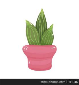 Cute green cactus with spikes in a pink pot Vector Image
