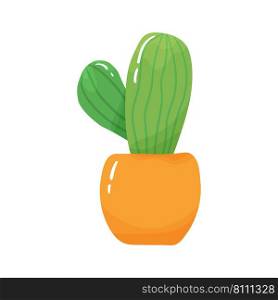 Cute green cactus with spikes in orange pot Vector Image