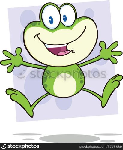 Cute Green Frog Cartoon Character Jumping
