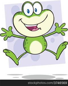 Cute Green Frog Cartoon Character Jumping