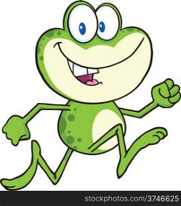Cute Green Frog Cartoon Character Running